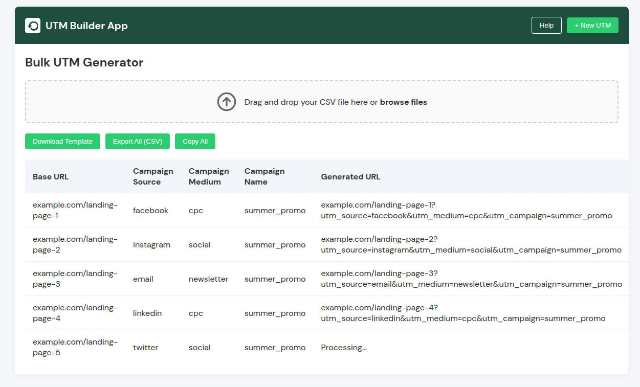 UTM Builder App - Bulk UTM Generator